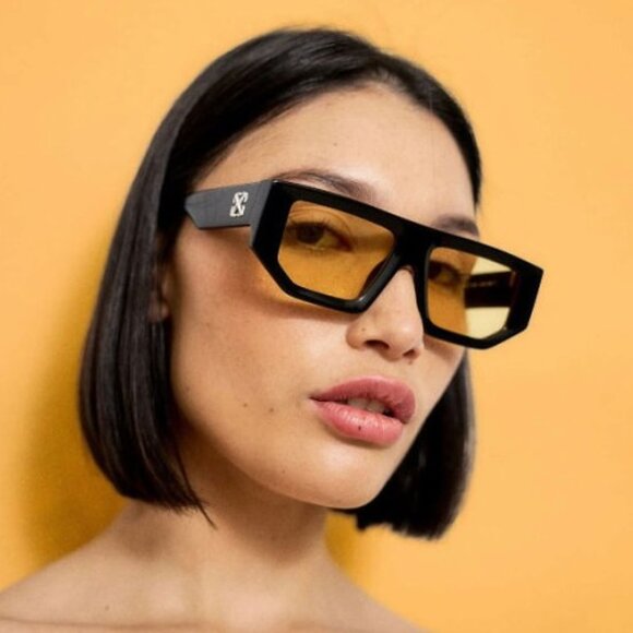 Off-White OERI13F VANCOUVER 1018 Sunglasses Black Geometric Frame, Yellow Lenses - Picture 1 of 13